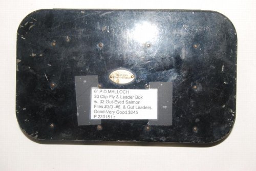 7 in. MALLOCH 30-Clip Salmon Fly & Leader Box with 32 Gut-Eyed Salmon Flies & Gut Leaders. SOLD
